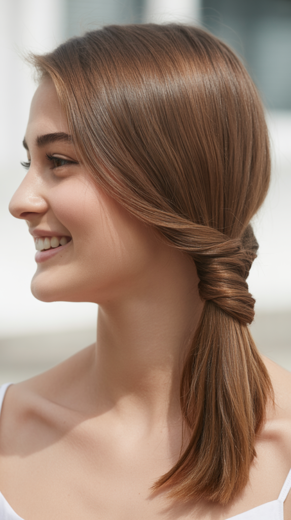 Straight Hair Low Twisted Side Ponytail