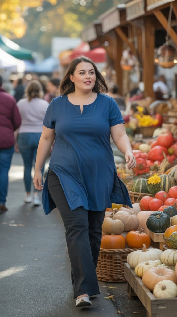 27 Flattering Casual Fall Outfits for Plus-Size Women 6 Tunic Top with Straight-Leg Jeans