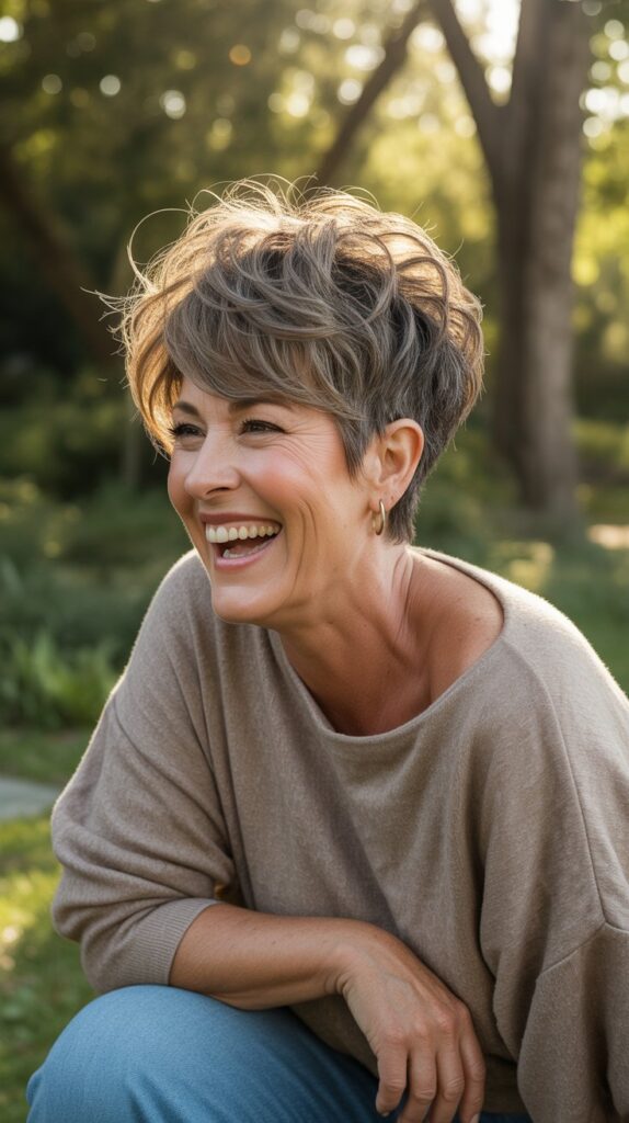 Top 32+ Short Hairstyles for Round Face Thin Hair Over 50 15 Messy Pixie with Side Part