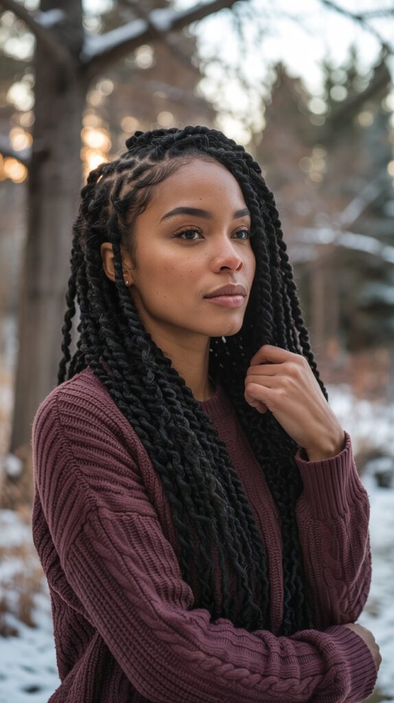 27 Chic Cute Winter Hairstyles for Black Women 10 Marley Twists