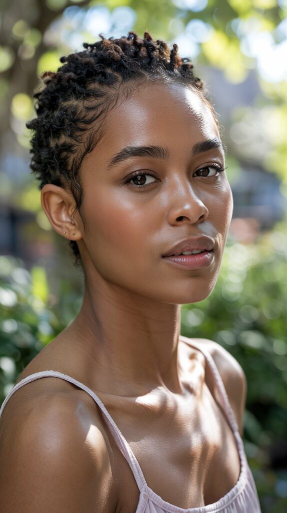 33 Flattering Low Cut Styles for Black Women with Round Faces 33 Short Natural with Temple Taper