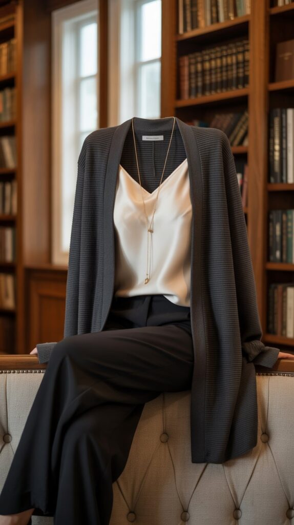 27 Stylish Self Care Sunday Outfits for Every Occasion 21 Wrap Cardigan and Cami