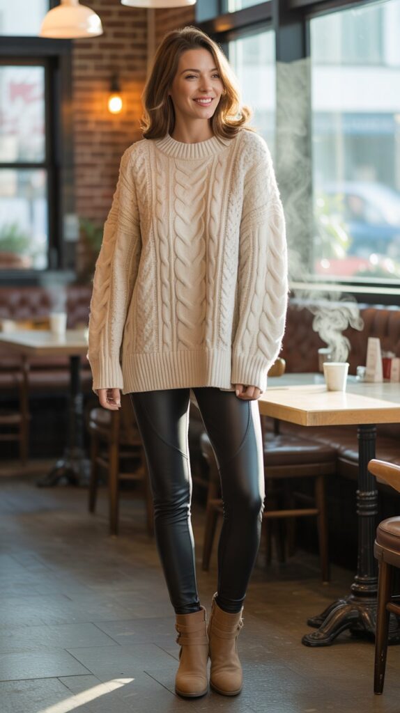 25 Casual Winter Outfits for Women That Are Cute and Comfy 1 Oversized Sweater with Leggings and Ankle Boots
