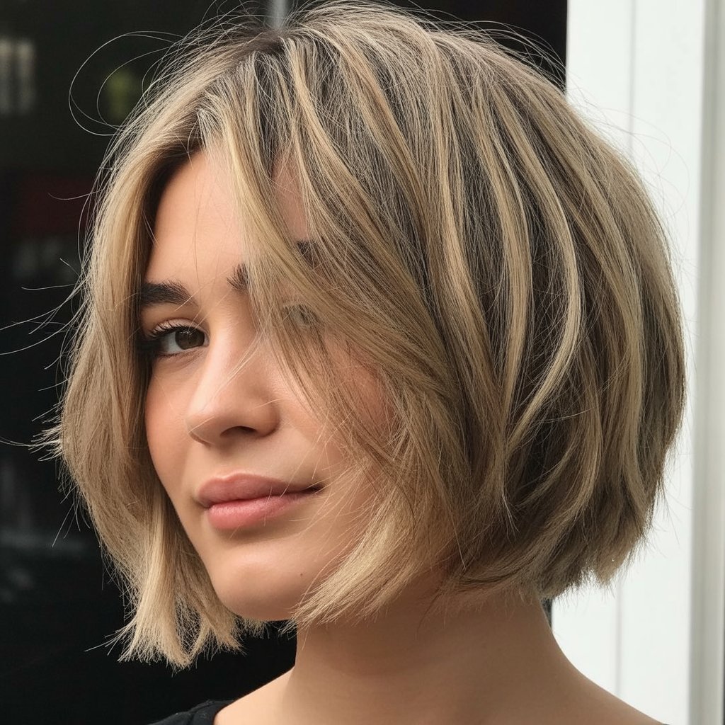 27+ Expert-Approved Hairstyles for Thin Hair and Round Faces 25 Tousled Bob with Dry Texture
