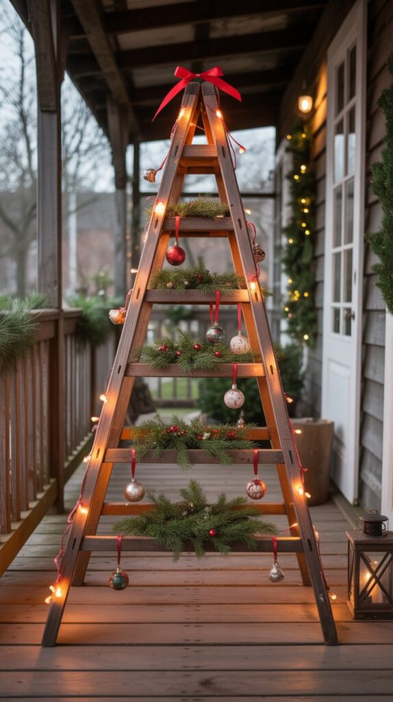 36 Wooden Christmas Trees for Your Front Porch Décor 8 Reclaimed Wood Ladder Trees