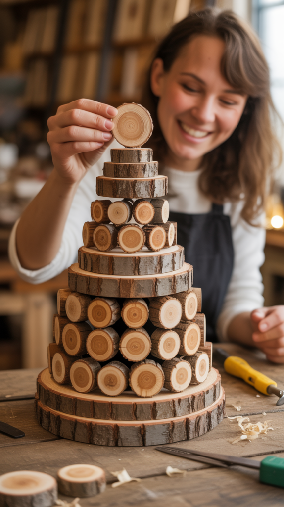 Stacked Wood Round Christmas Tree