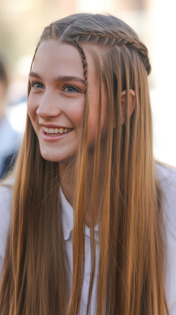 Straight Hair with Middle Braid