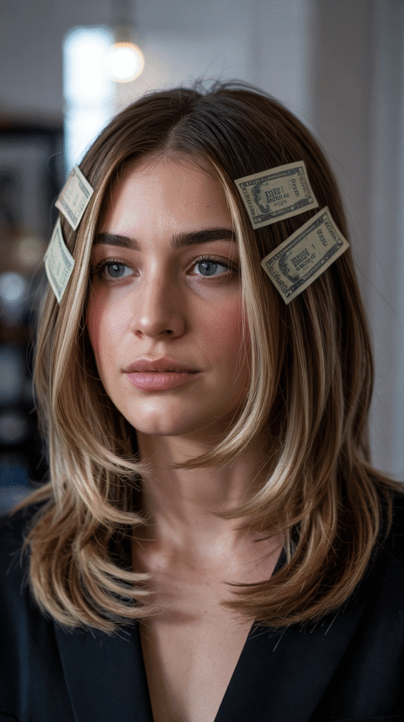 Layered Long Bob with Money Pieces
