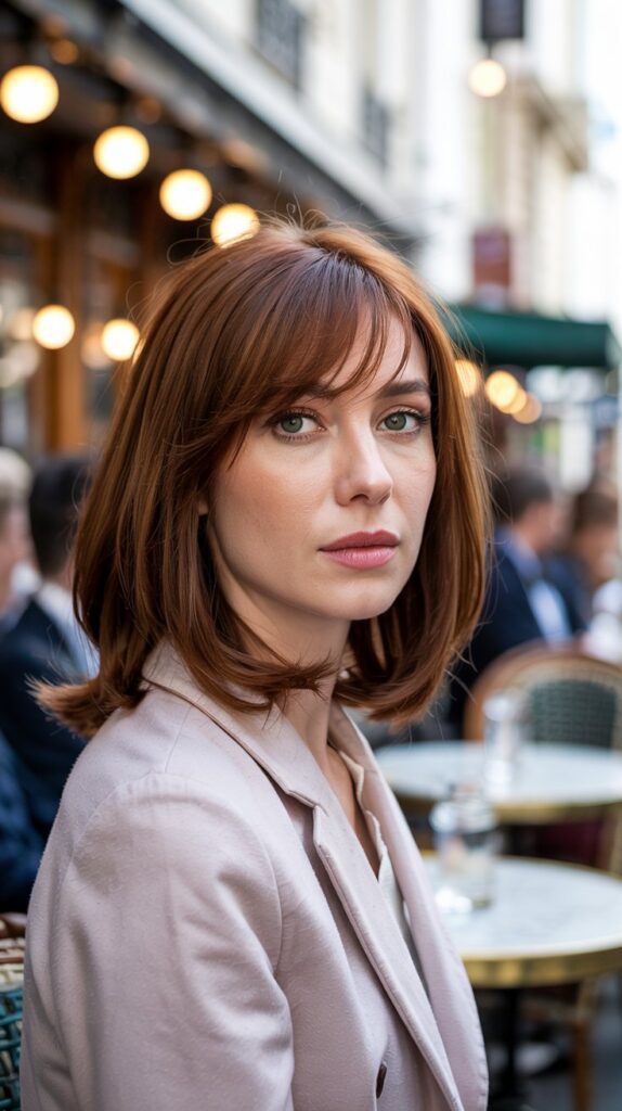 Classic Sleek Long Bob with Center-Parted Curtain Bangs