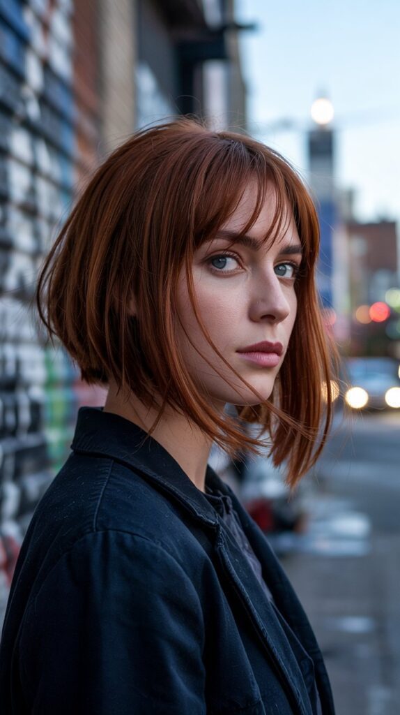 30 Stunning Long Bob with Layers and Curtain Bangs 5 Angled Long Bob with Graduated Layers and Curtain Bangs