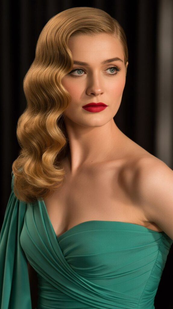 33 Chic Greasy Hair Hairstyles for Long Hair 12 Side-Swept Hollywood Waves