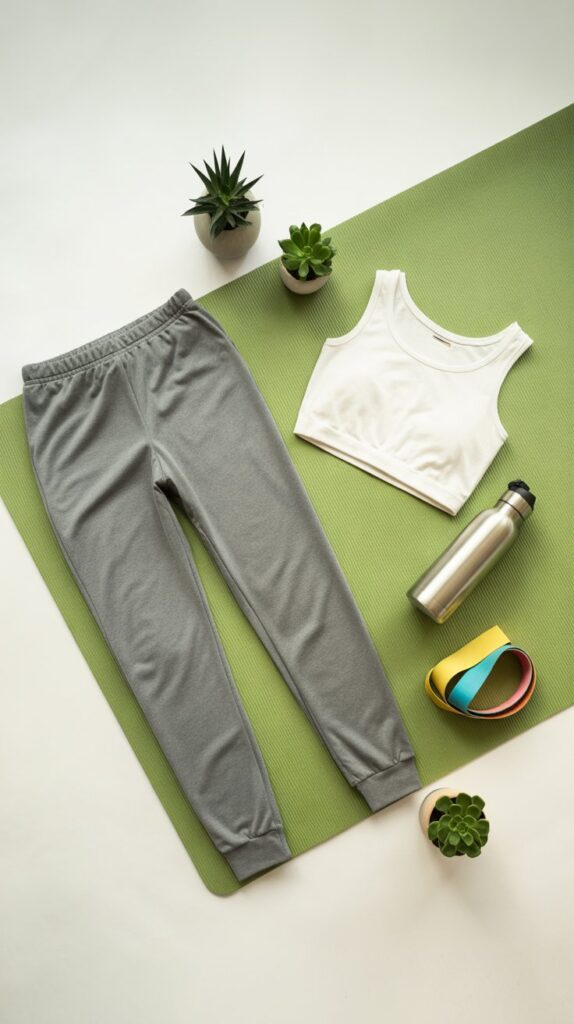 26 Aesthetic Self Care Sunday Outfit Inspirations 6 Soft Joggers and Cropped Tank Combination
