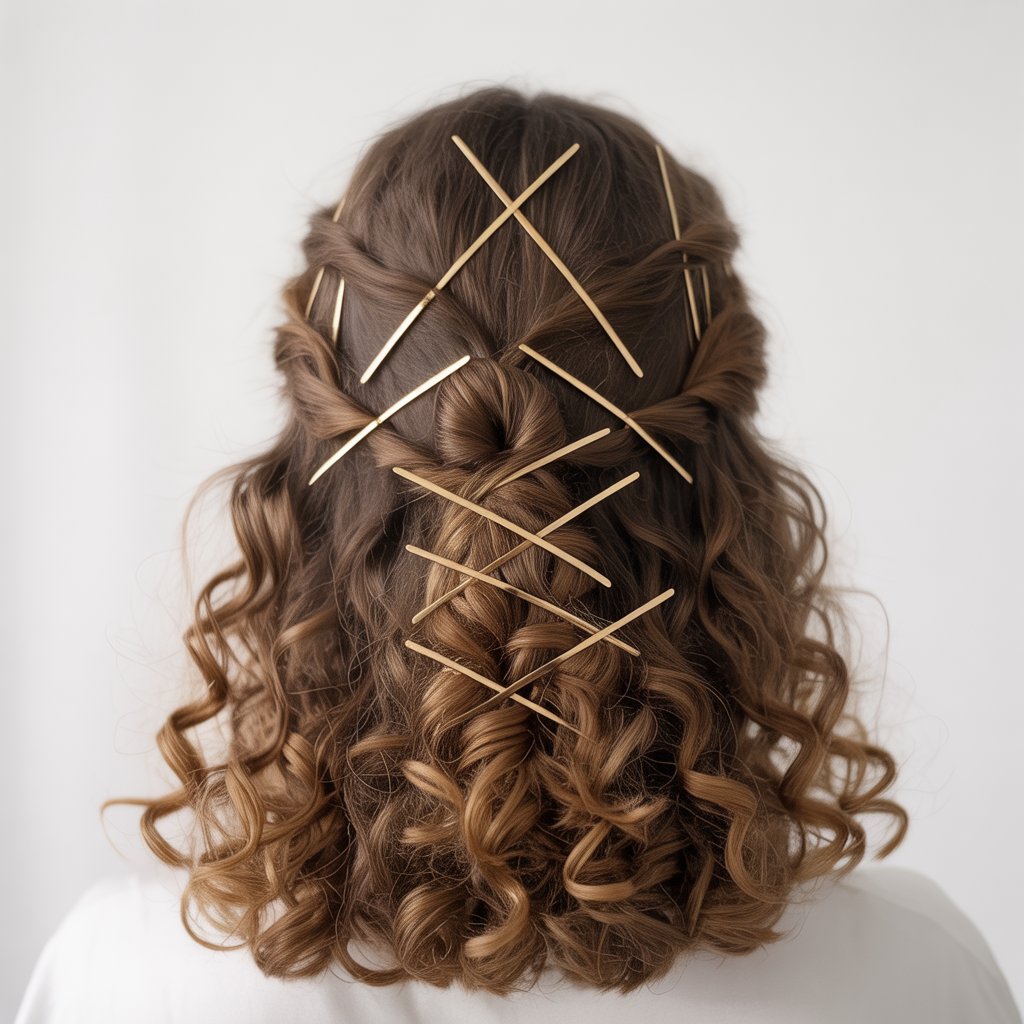 33 Modern Half Up Half Down Curly Hair Ideas That Will Turn Heads on Any Occasion 10 Crisscross Bobby Pin Half Up