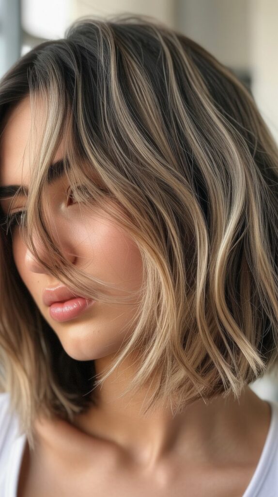 Voluminous Choppy Bob with Babylights Balayage