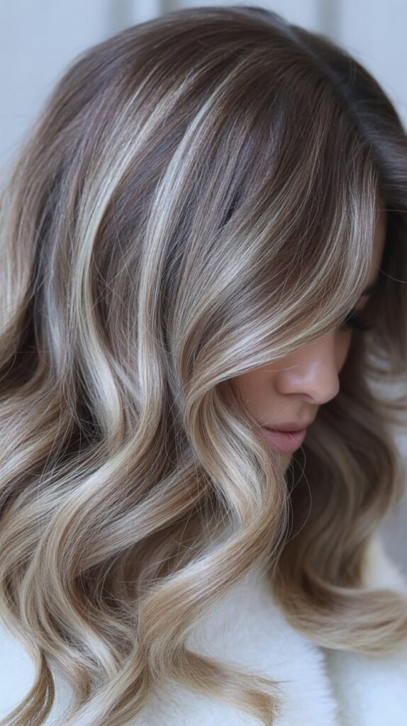 Ash-Blonde Highlights for Wavy Hair