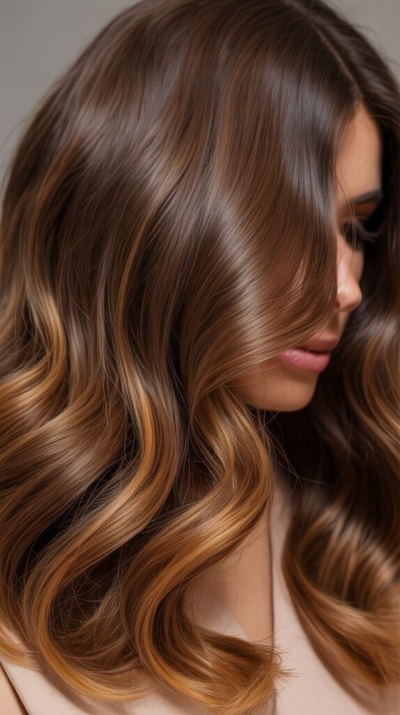 Warm Caramel Balayage for Cool-Toned Brown