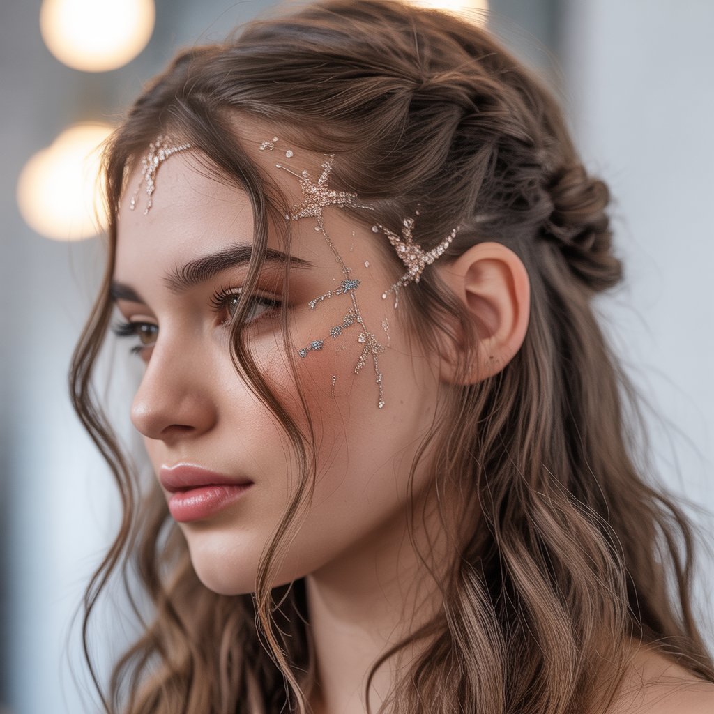 Top 27+ Half-Up Half-Down Prom Hairstyles 28 Half-Up with Metallic Hair Tattoos