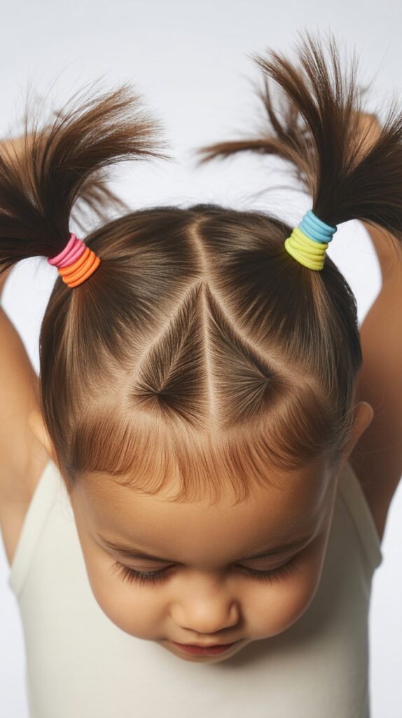 33 Adorable Kids' Hair Ideas That Keep Hair Out of the Face 13 Zigzag Part with Pigtails