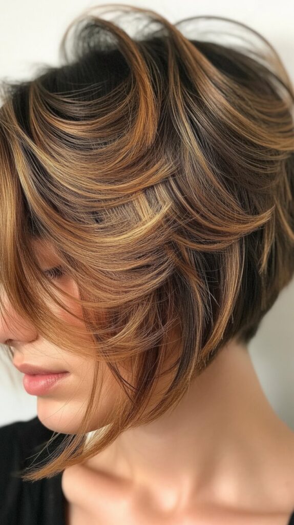 Stacked Choppy Bob with Face-Framing Highlights