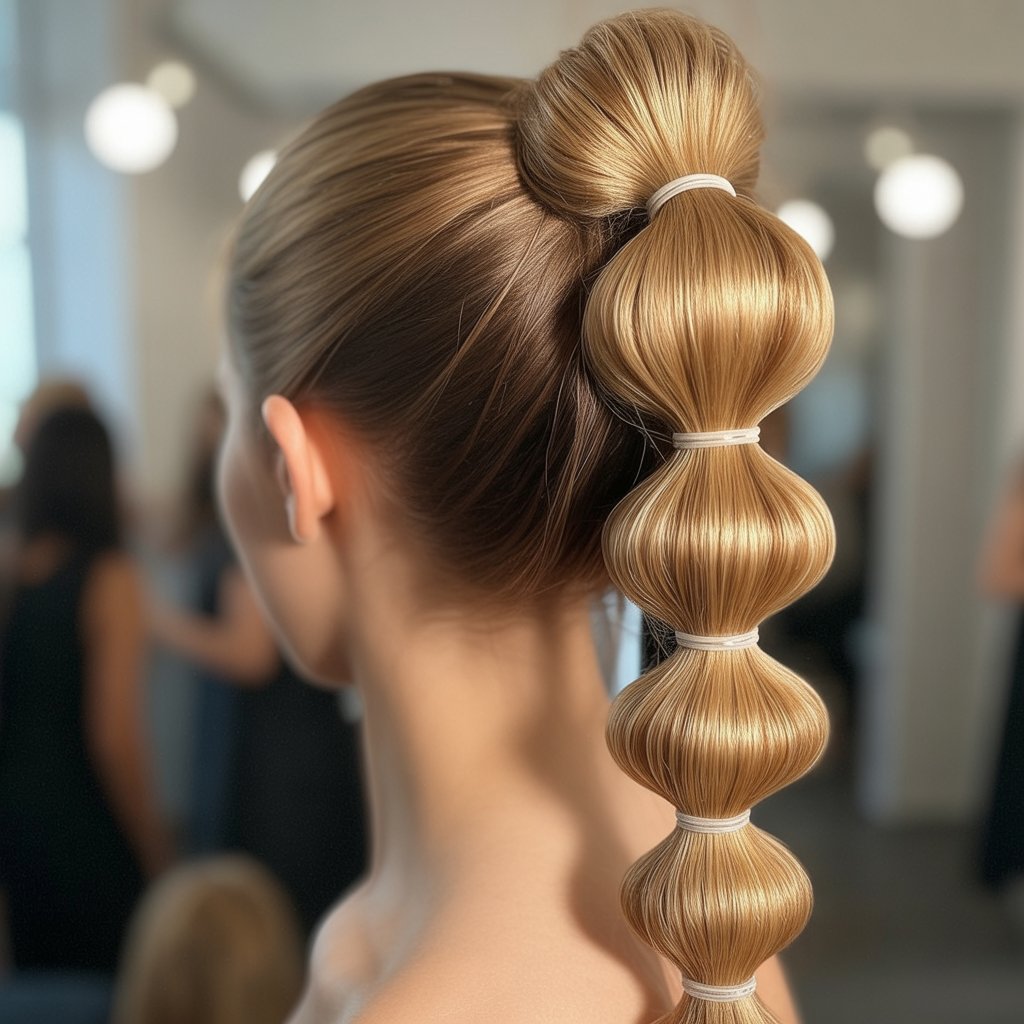 Top 27+ Half-Up Half-Down Prom Hairstyles 27 Bubble Ponytail Half-Up Style