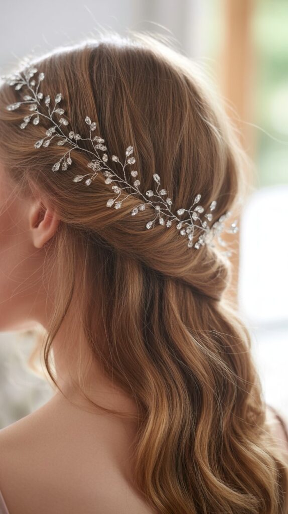 Top 27+ Half-Up Half-Down Prom Hairstyles 10 Half-Up with Crystal Hair Vine