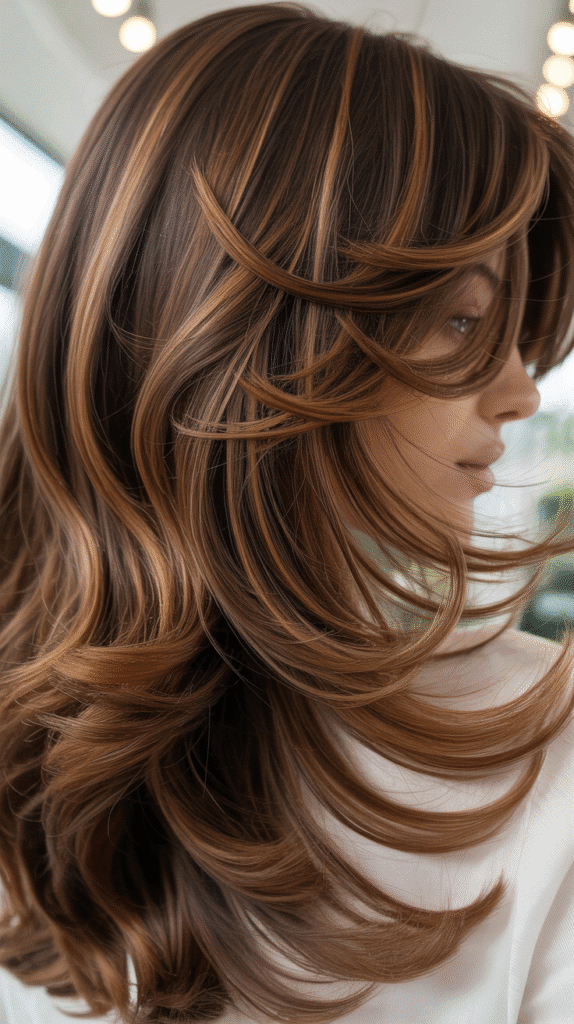  Caramel Highlights on Layered Brown Waves