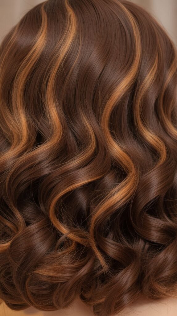 Brown Wig with Caramel Highlights in Loose Curls