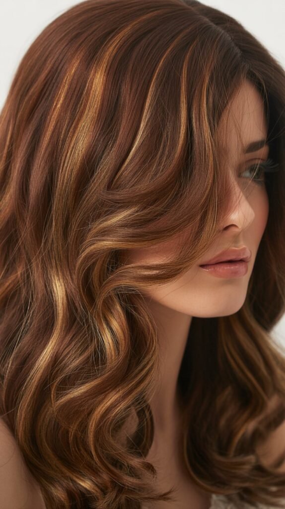 Brown Wig with Caramel Highlights and Side Part