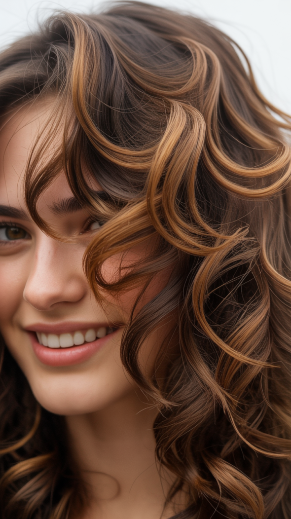 Caramel Highlights on Curly Layers