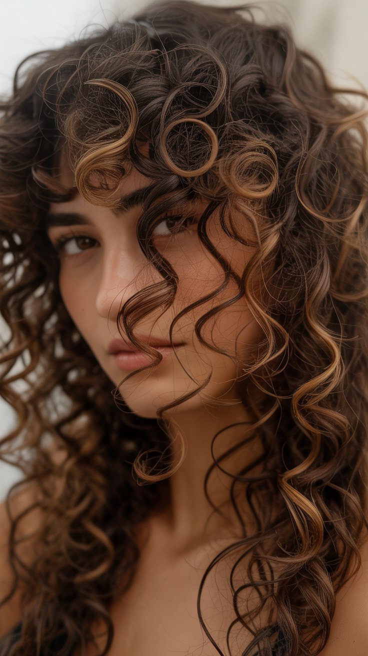 Curly Hair with Blended Bangs