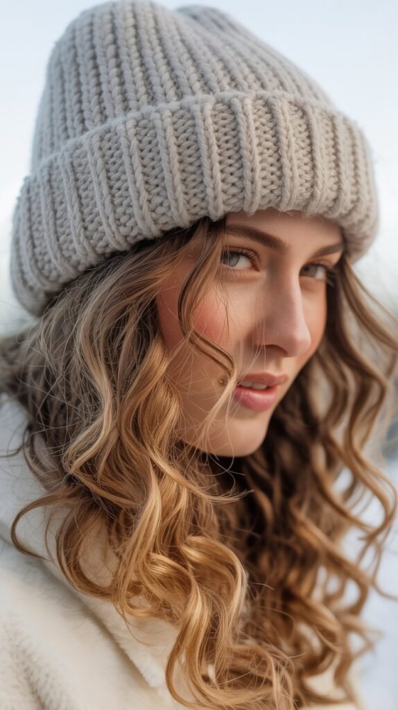 Textured Beach Waves with Cuffed Beanie