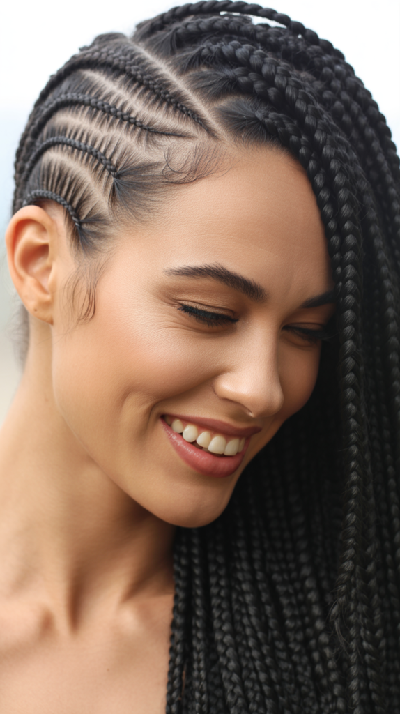 Thin Cornrows with Jumbo Box Braids