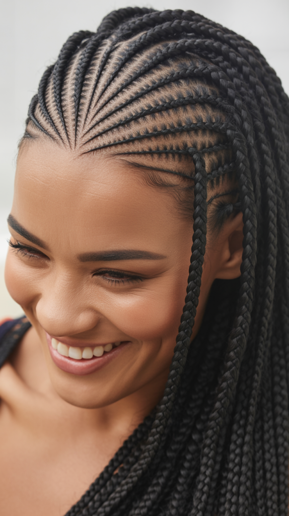 Geometric Pattern Cornrows with Box Braids