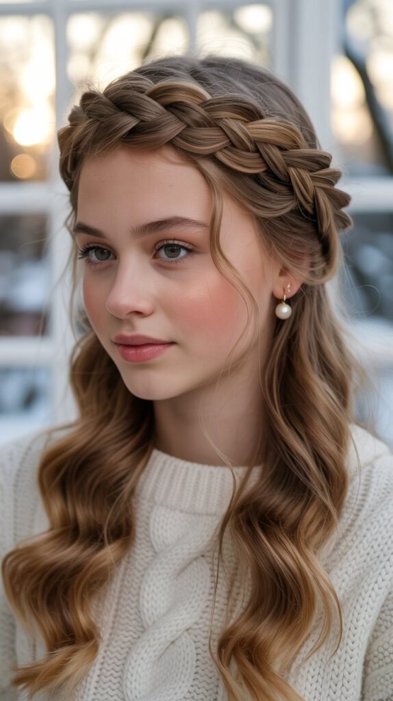 Dutch Braid Crown with Loose Ends