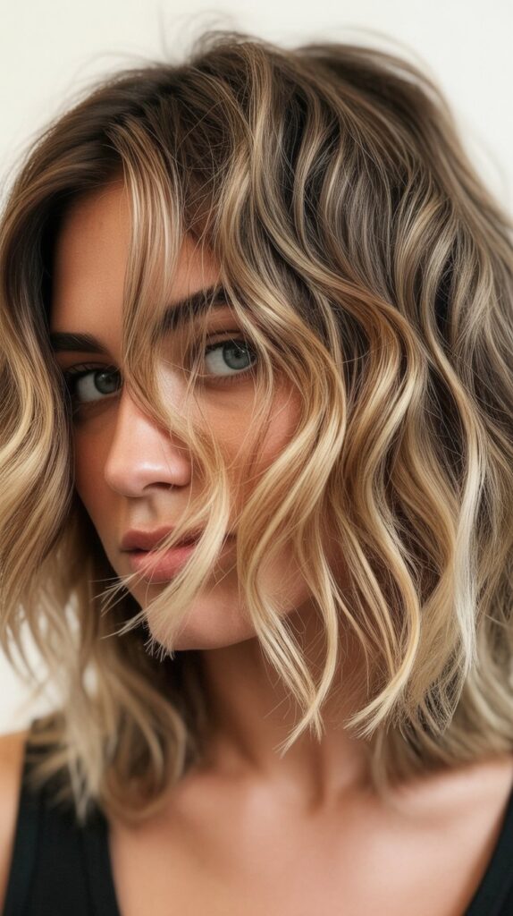 Shaggy Choppy Bob with Multi-Tonal Highlights