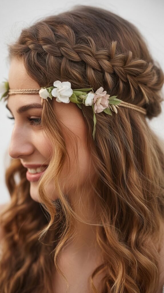 Waterfall Braid with Floral Headband