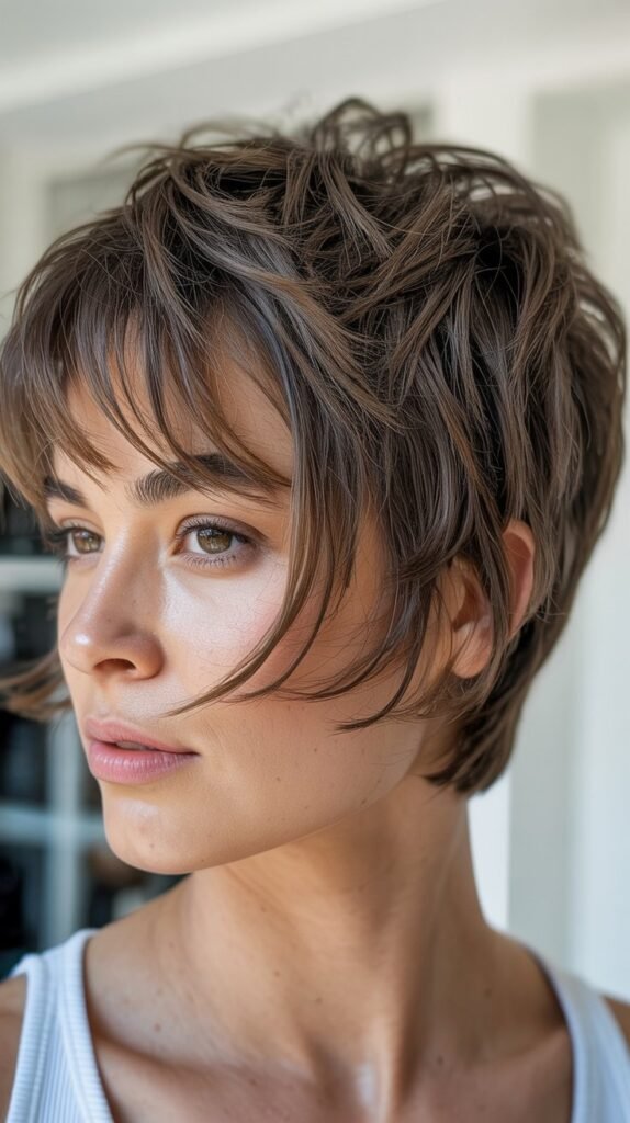 Tousled Choppy Pixie with Wispy Bangs