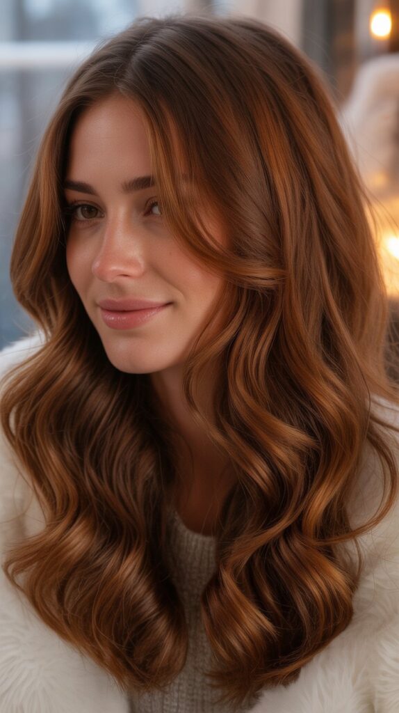 Best 27+ Elegant Winter Hair Colors for Brunettes 7 . Chestnut Auburn