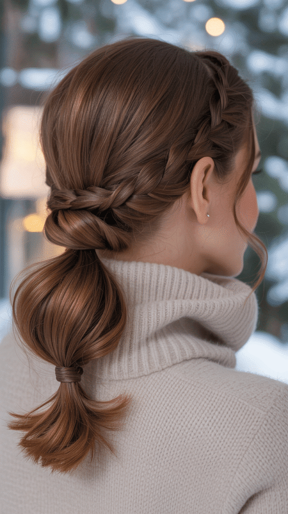 33 Easy and Simple Cute Winter Hairstyles 10 Low Ponytail with Twist Detail