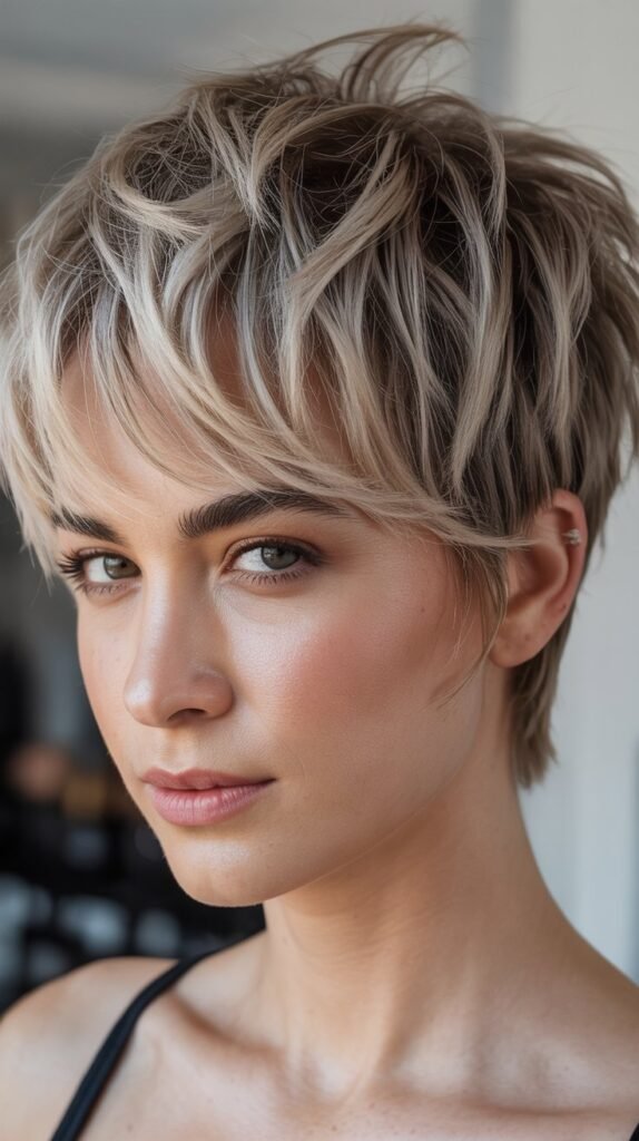 Choppy Pixie with Baby Bangs and Volume