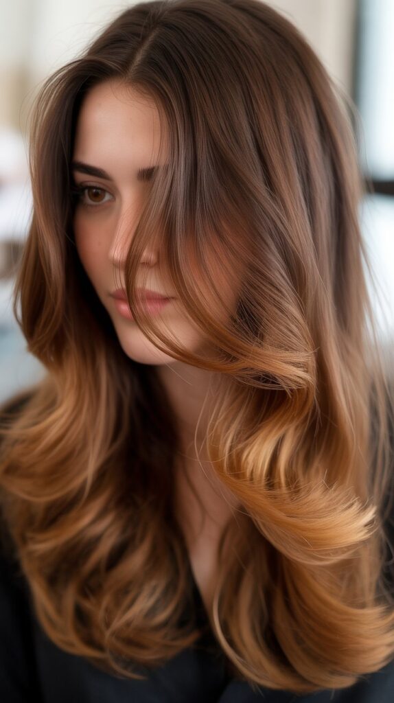 30 Caramel Highlights on Layered Brown Hair 5 Caramel Ombre on Layered Brown Hair