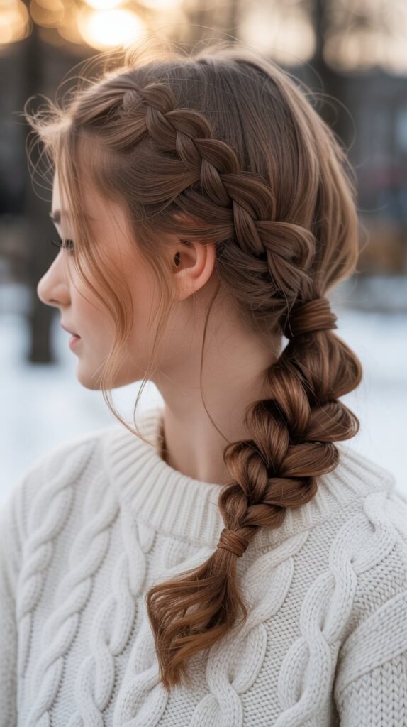 Braided Low Ponytail with Wrapped Elastic