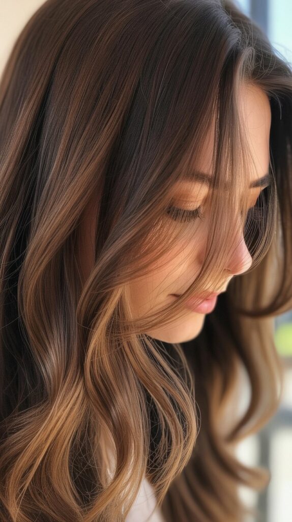 30 Caramel Highlights on Layered Brown Hair 4 Subtle Caramel Babylights on Fine Layers