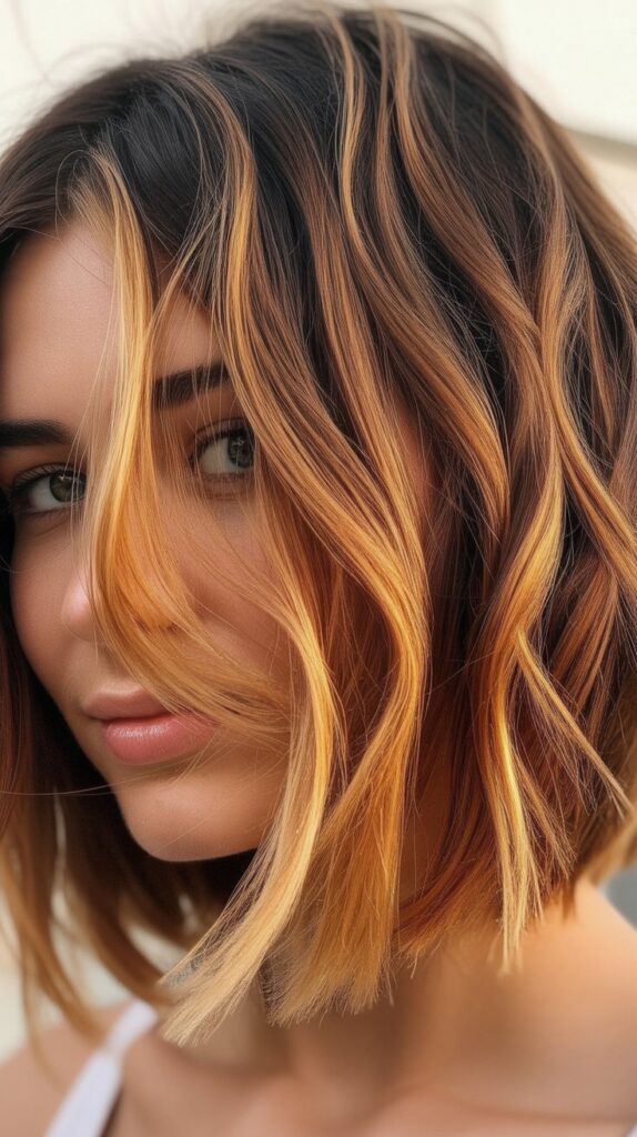 Choppy Bob with Warm Caramel and Golden Balayage
