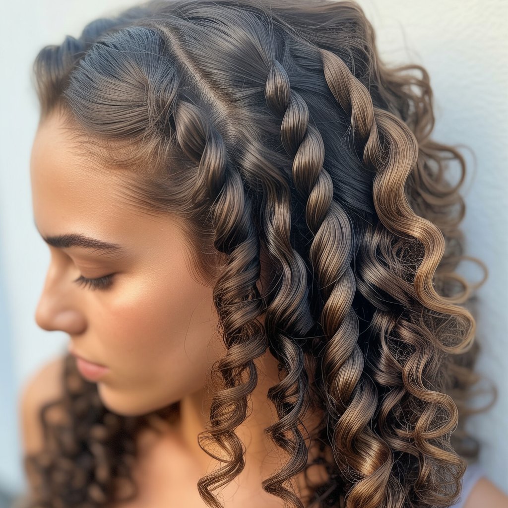 33 Modern Half Up Half Down Curly Hair Ideas That Will Turn Heads on Any Occasion 27 Triple Twist Half Up
