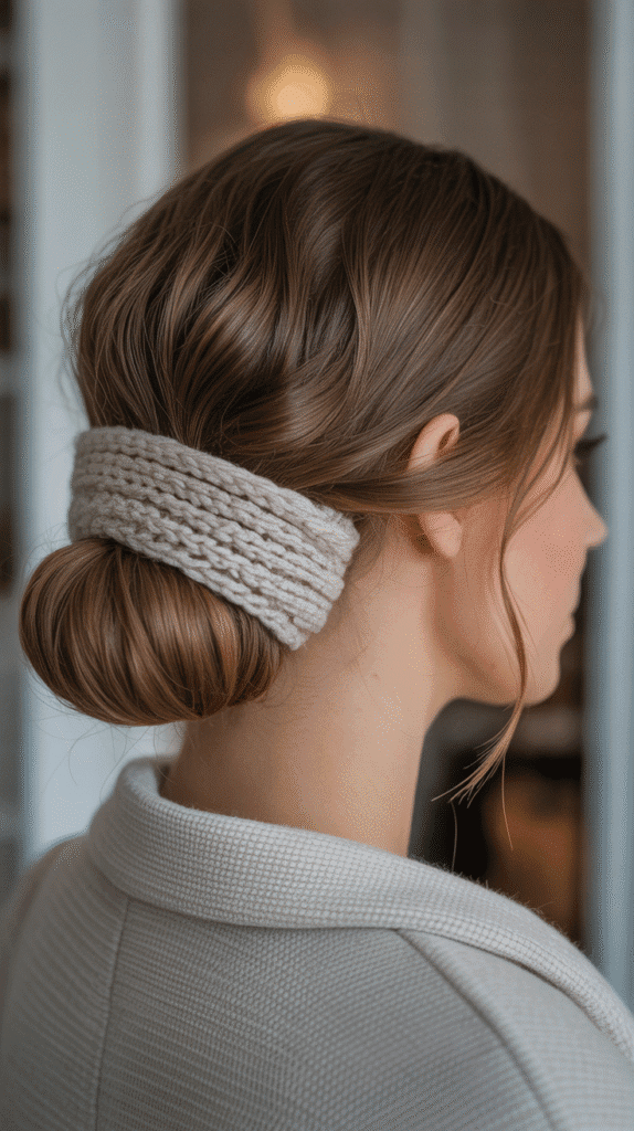 27 Elegant Cute Winter Updo Hairstyles for School 1 Classic Low Bun with Textured Wrap