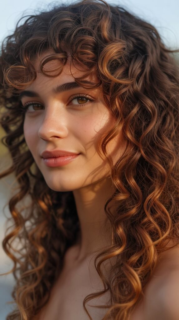  Caramel Highlights with Curly Fringe