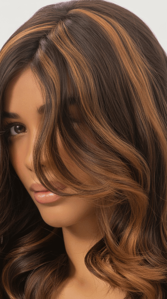 25 Beautiful Brown Wig with Caramel Highlights 21 Brown Wig with Caramel Highlights and Side Part