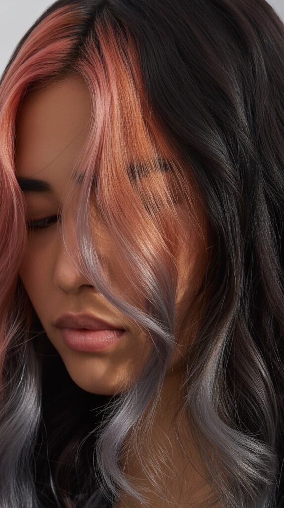 Smoky Rose Gold Under Black Hair