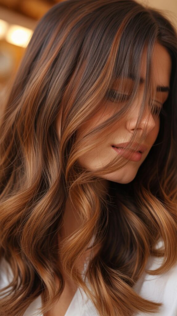 30 Caramel Highlights on Layered Brown Hair 23 Caramel Highlights with Warm Undertones